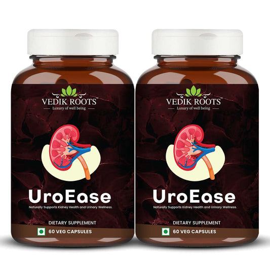 Vedikroots UroEase Ayurvedic Herbal Supplement Capsules to Help Maintain Kidney Health & Uric Acid Level | Provides Support to Manage Urinary Tract | 60 Veg Capsules (Pack of 2)