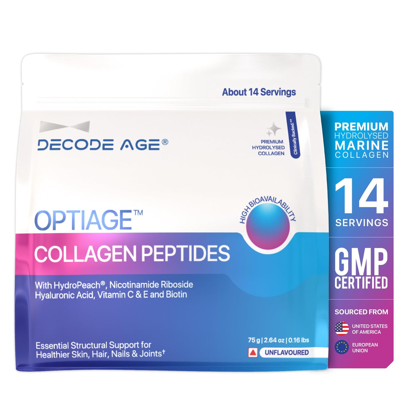 Decode Age OptiAge Collagen Supplement | Supports Hair, Skin, Bone and Joint Health | 75 gm, 14 Servings