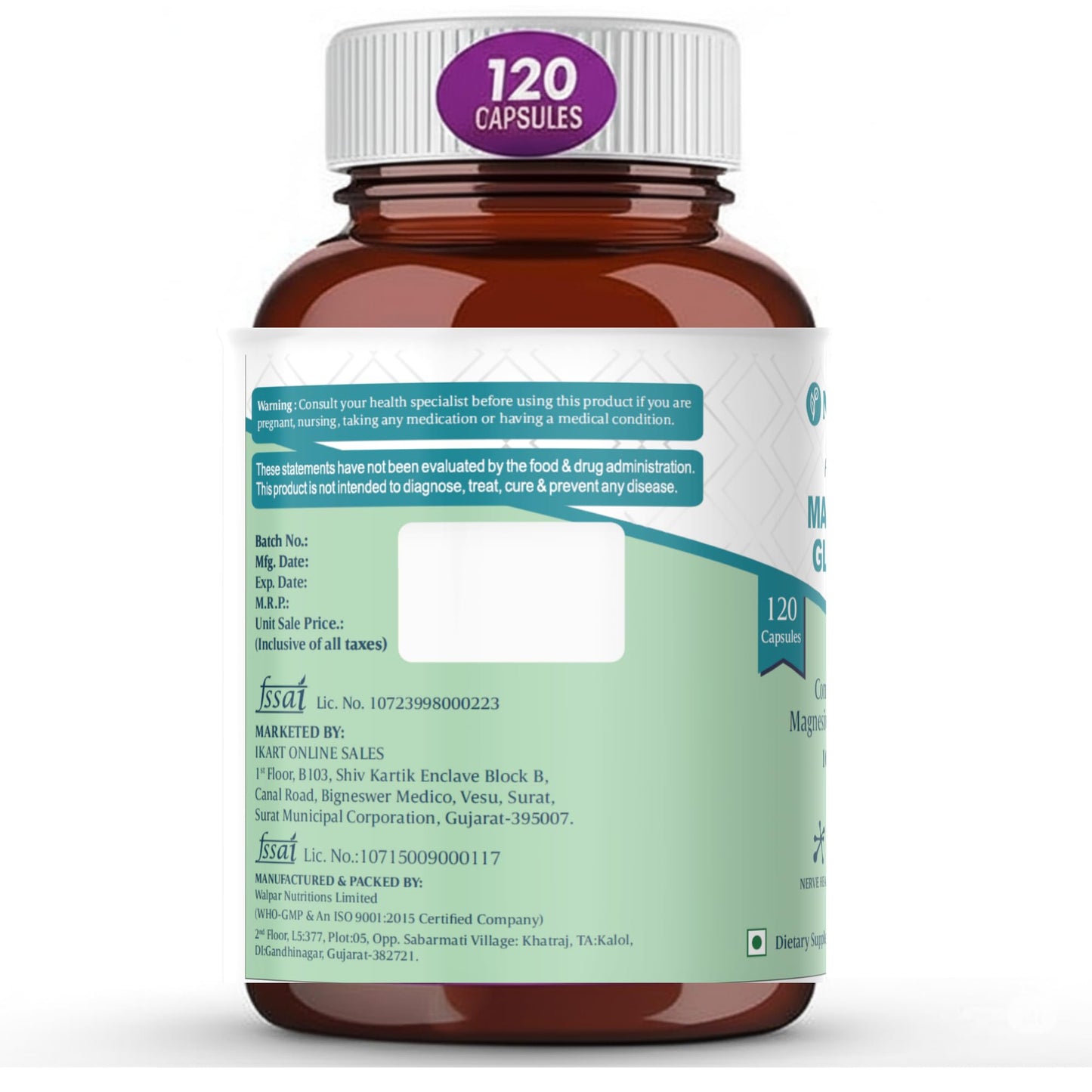 NutriQuint Magnesium Glycinate 1000 mg – High Absorption – 220mg Elemental Magnesium per Serving – 120 Veg Capsules – Non-Laxative, Muscle, Sleep & Nerve Support – Made in India