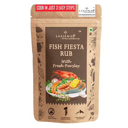 Laajawab India's First All-In-One Natural Fish & Prawn Masala Marinade For Delicious & Superfast Cooking|Robust Blend Of Parsley,Yellow Mustard,Lemon & Black Pepper,130 Gram