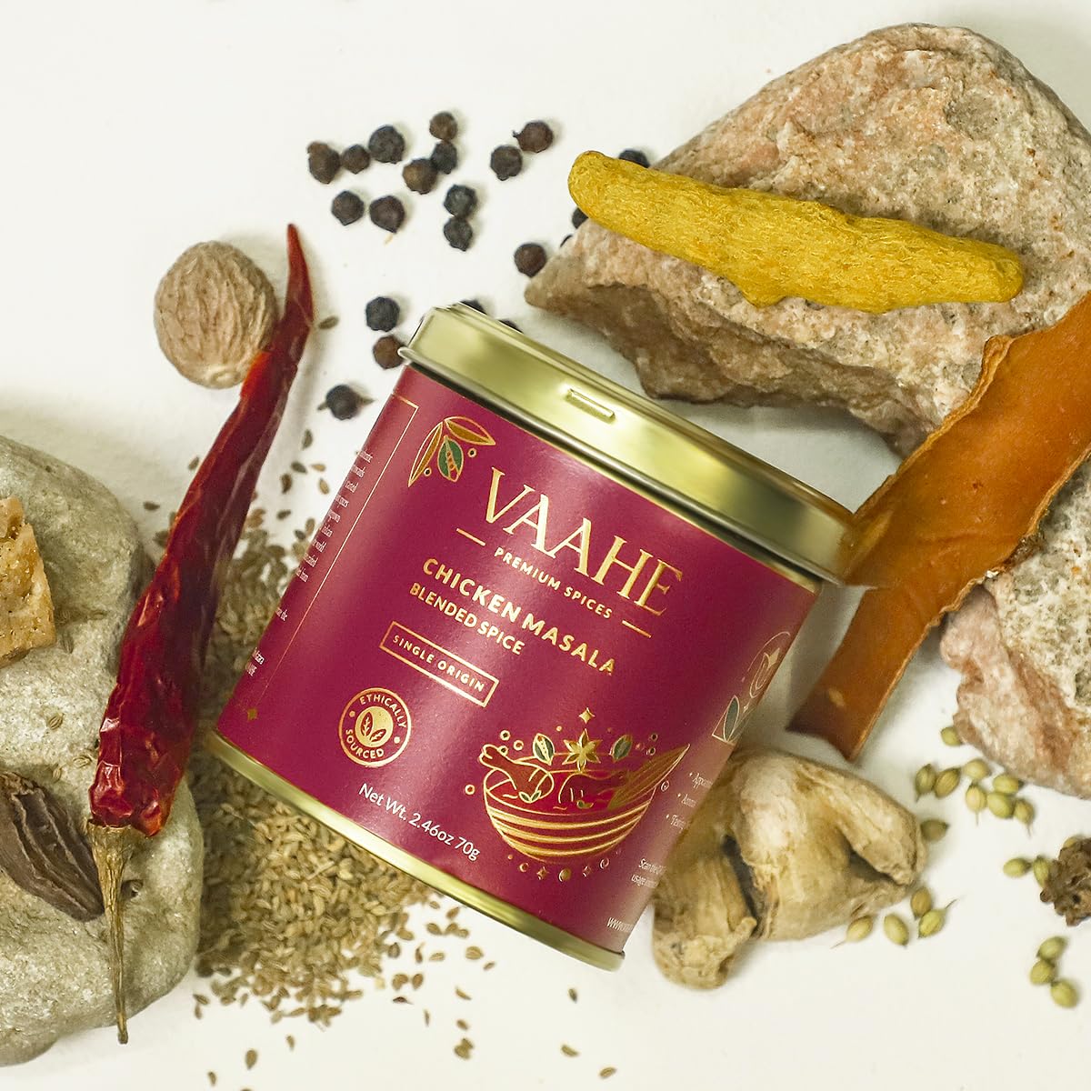 VAAHE Chicken Masala | 17+ Natural Spices | Freshly Ground and Packed | 100% Pure and Natural | Single Origin | Premium Tin Box (70 gm)