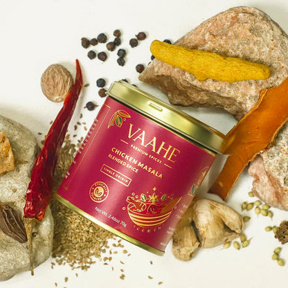 VAAHE Chicken Masala | 17+ Natural Spices | Freshly Ground and Packed | 100% Pure and Natural | Single Origin | Premium Tin Box (70 gm)