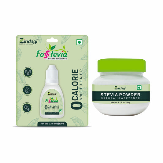 Zindagi Stevia Liquid (FosStevia) - Natural Stevia Powder - Sugar-Free Stevia Sweetener (Stevia Combo Pack)