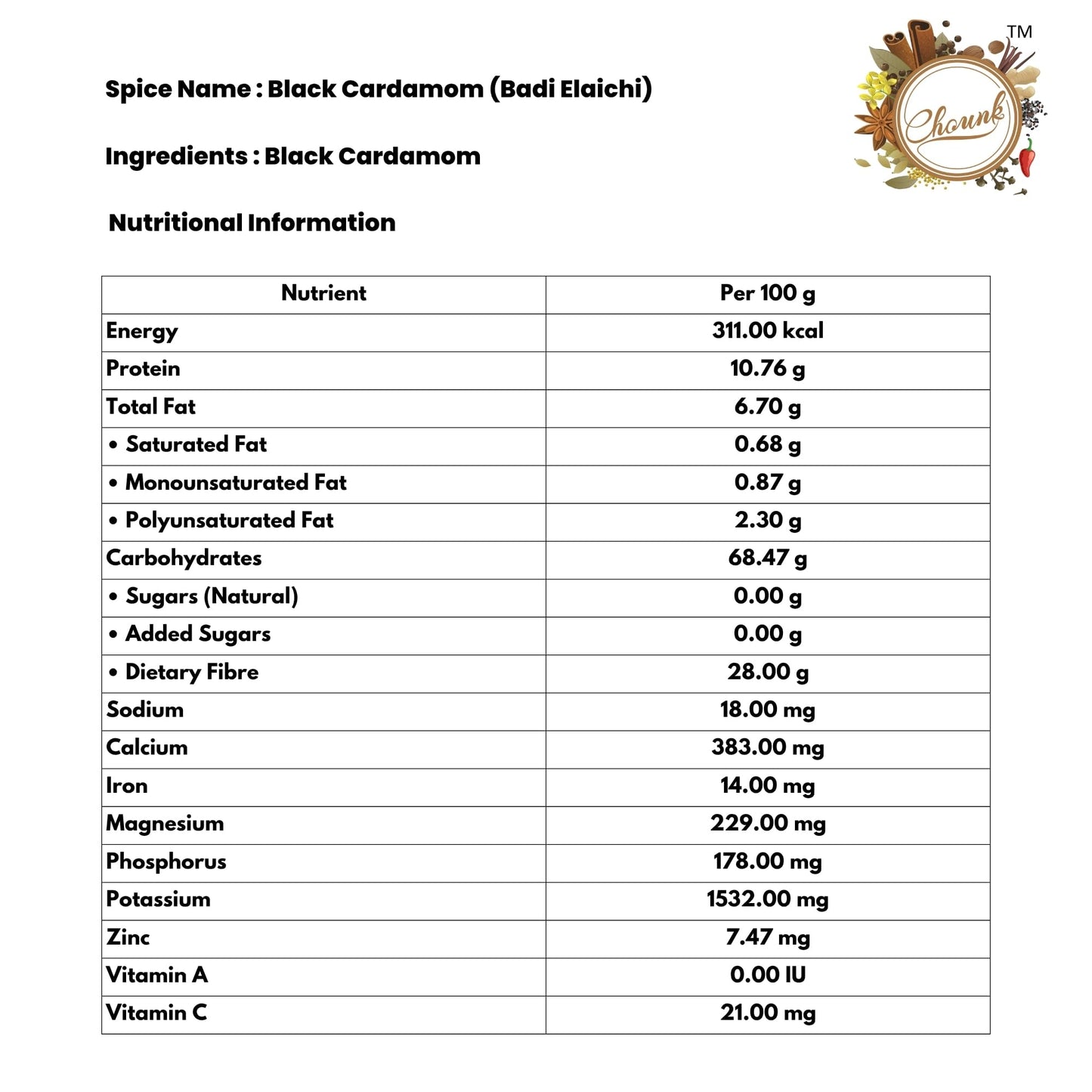 Chounk Black Cardamom | Natural Big Cardamom Bold Aroma & Flavor | Moti Elaichi Whole | Badi Elaichi Whole No Artificial Colors and No Preservatives - 50 Grams