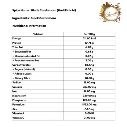 Chounk Black Cardamom | Natural Big Cardamom Bold Aroma & Flavor | Moti Elaichi Whole | Badi Elaichi Whole No Artificial Colors and No Preservatives - 50 Grams