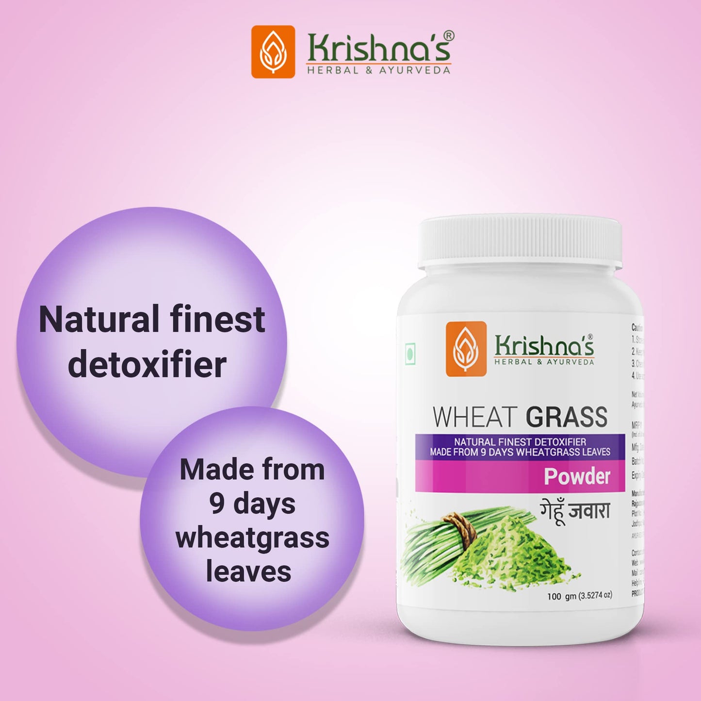 Krishna's Wheatgrass Powder - 100 g | (Pack of 2) | Prepared from 9th day picked fresh wheatgrass leaves | Finest Herbal Detoxifier | Nutrition Powder