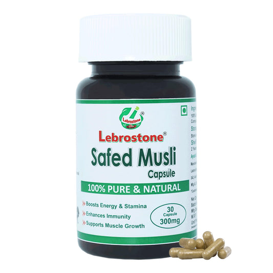 Lebrostone Safed Musli Capsules 30| Strength, Stamina & Vitality Support | Ayurvedic Energy Booster for Men & Women | Pure Herbal Supplement | 30 Veg Capsules