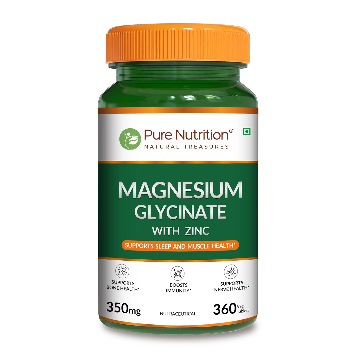 Pure Nutrition Magnesium Glycinate with Zinc Supplement 350 mg - 360 Tablets | High Absorption Magnesium Supplement for Bone, Muscle & Nerve Vitality | Supports Calm, Sleep Quality & Cramp Relief