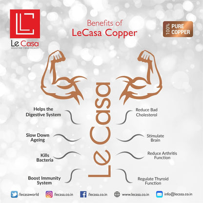 LeCasa - Duro Sports Copper Water Bottle | Black | Capacity - 900ML | 100% Pure Copper With ISO Certifiction |