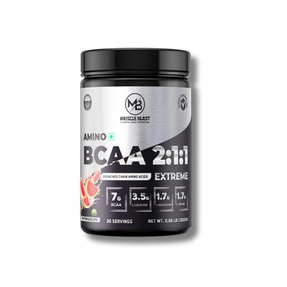 MUSCLE BLAST AMINO EXTREME BCAA | 7G BCAA per Serving | 3.5G L-Leucine | 1.7G L-Isoleucine | 1G Citrulline | Branched Chain Amino Acids for Muscle Recovery & Endurance | 30 Servings (Watermelon)