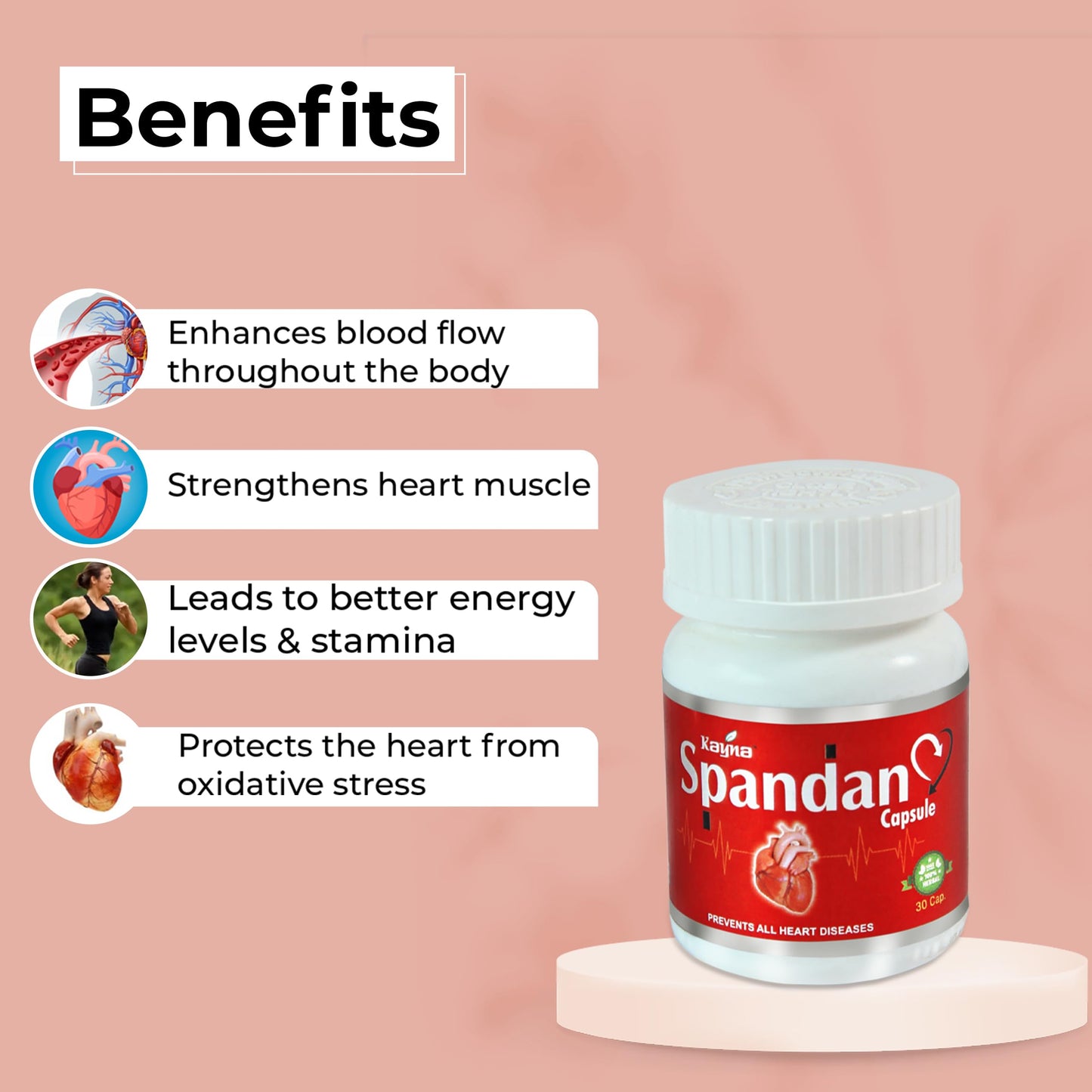 KAYNA HEALTHCARE Spandan Syrup & Capsule Combo | Ayurvedic Heart Health Supplement | Supports Healthy Blood Circulation, Reduces Stress & Promotes Cardiac Wellness | Herbal Nutritional Care