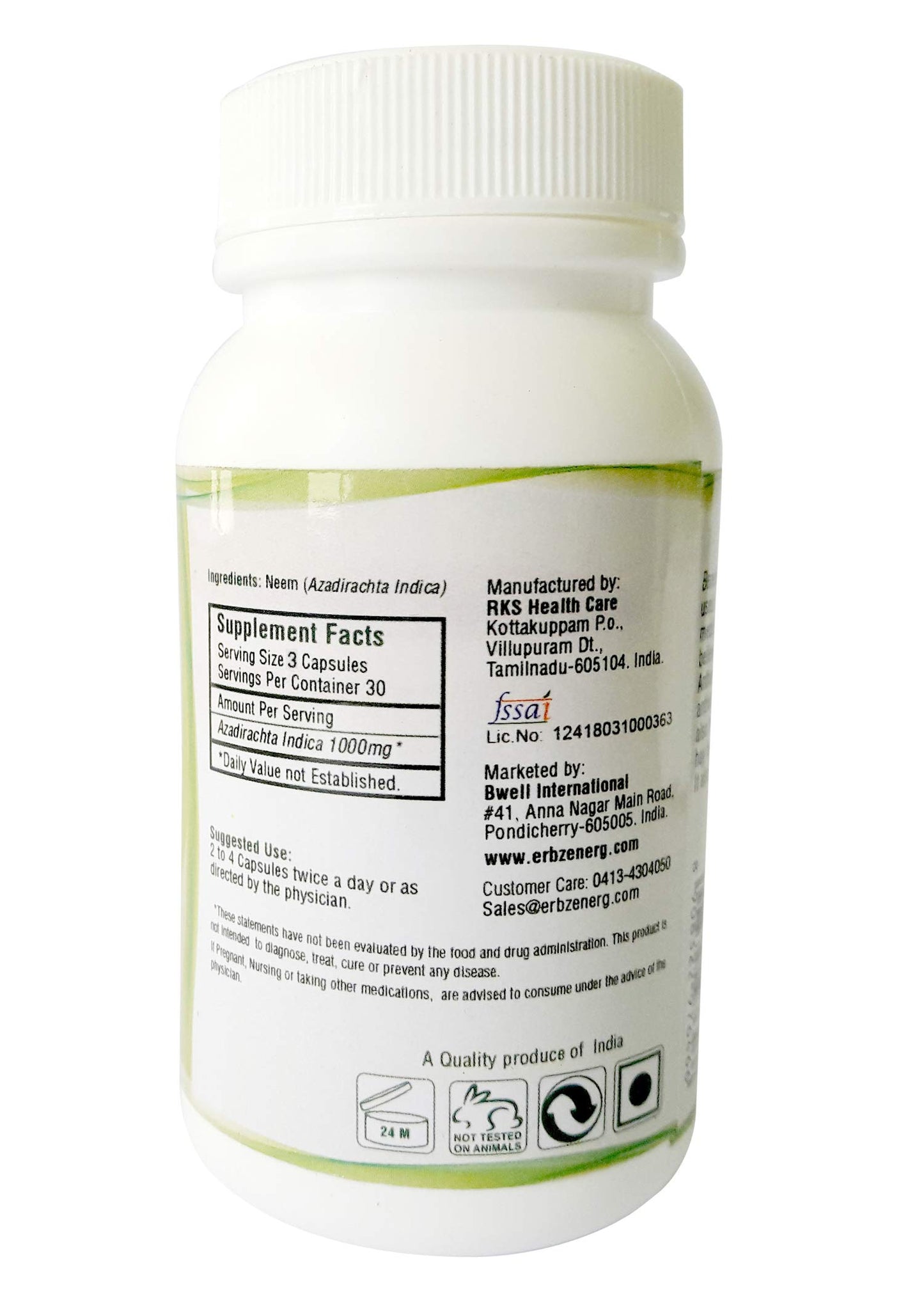 ERBZENERG® Organic NEEM 90 Capsules | Pack of 1