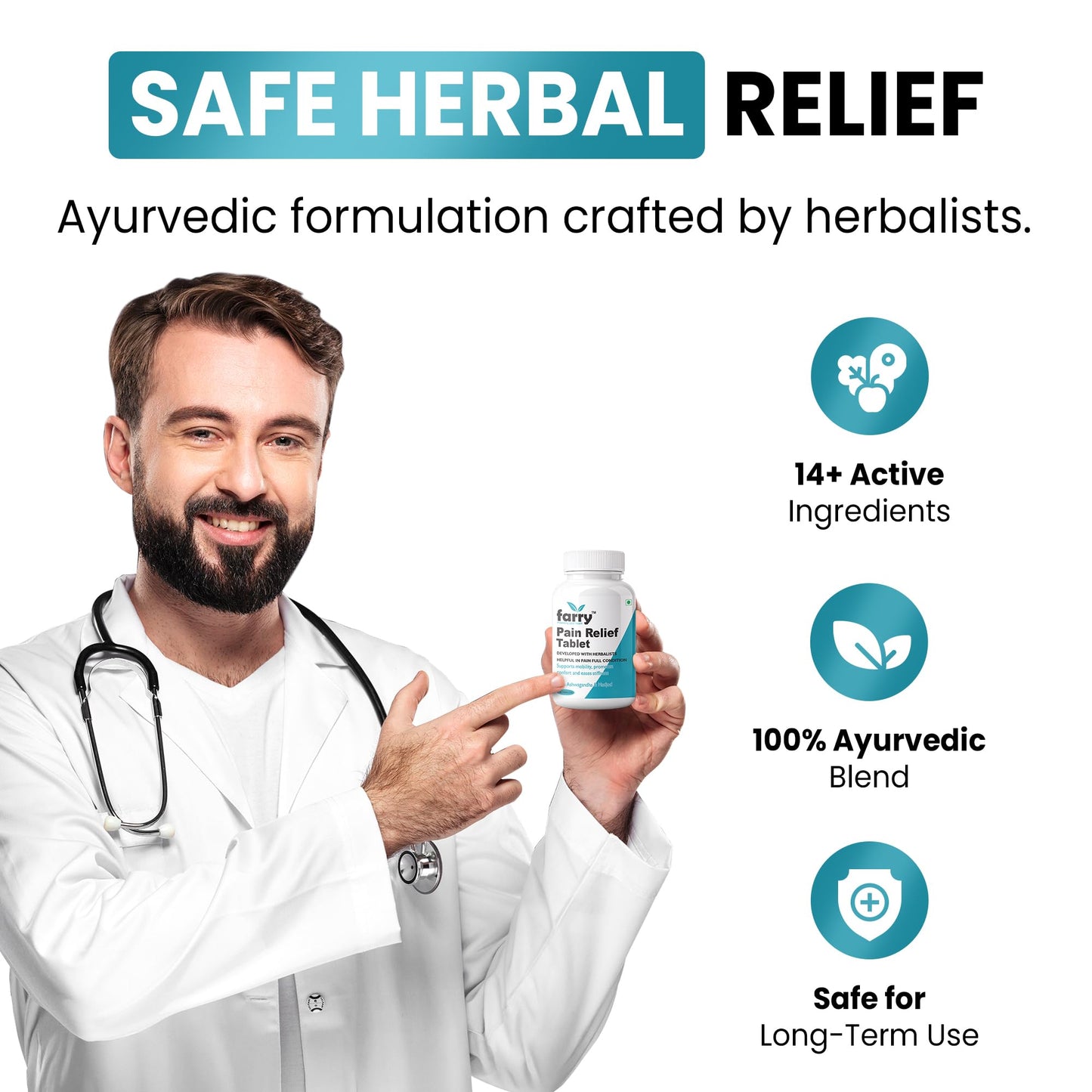 Farry Pain Relief Tablet | With Ashwagandha, Hadjod & 15+ Ayurvedic Herbs | Supports Joint Mobility, Reduces Stiffness & Back Pain | Ayurvedic Proprietary Medicine | 60 Tablets