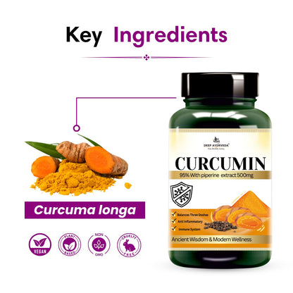 Curcumin 60 Vegan Capsules | Turmeric (Curcuma longa) Extract Supplement | Antioxidant & Joint Support | 100% Plant-Based (Pack of 2)