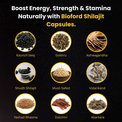 Bioford Shilajit Capsule 500mg | Made with 100% Pure Shilajit | For All Day Energy, Stamina & Strength Booster | With Ashwagandha,Gokshura & Kaunch beej etc | Pack of 2