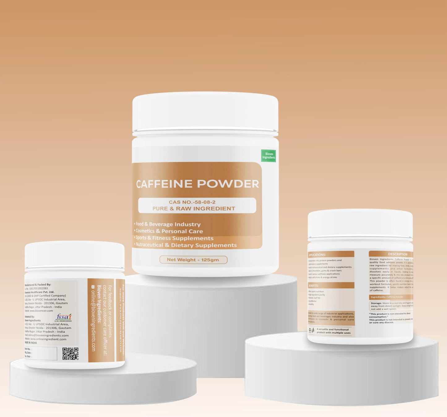 Caffeine Powder | High-Purity Food Additive| Dietary Supplements & Functional Nutrition | Energy Drinks, Beverages & Fortified Food Applications | 125 gm