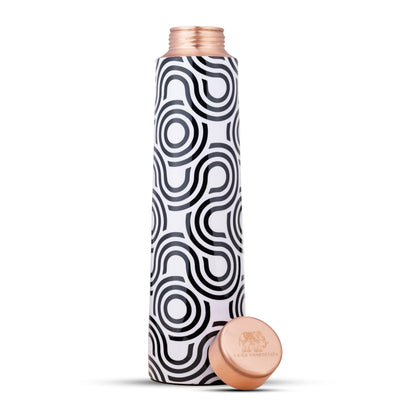 Veda Essentials 100% Pure Copper Water Bottle – Stylishly Printed, Perfect for Home, School, Office, and Gifts, Infused with Copper's Antioxidant Benefits - 900ml (White Black)