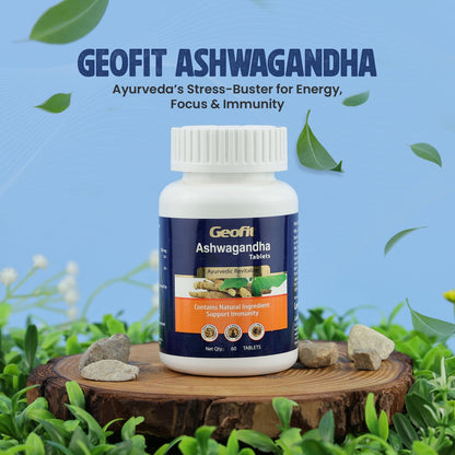 Geofit Ashwagandha 60 Tablets (Pack of 3) | Ayurvedic Tablets for Immunity Boosting Well Being & Increasing Strength & Stamina | Stress Relieving Tablet