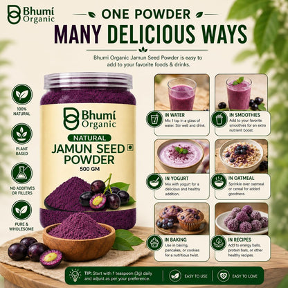 Bhumi Organic Ayurveda Jamun Seed Powder for Diabetes - 500 Grams - Pure Natural Herbal Supplement