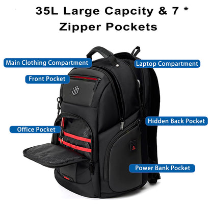 Arctic Hunter Travel Backpack For Men 35L RFID Anti-theft Pocket 15.6 Inch Laptop Bag 7 Zipper Pocket Water-Resistant Ergonomic Rubber Handle Lightweight for Commuting College Travel Abroad