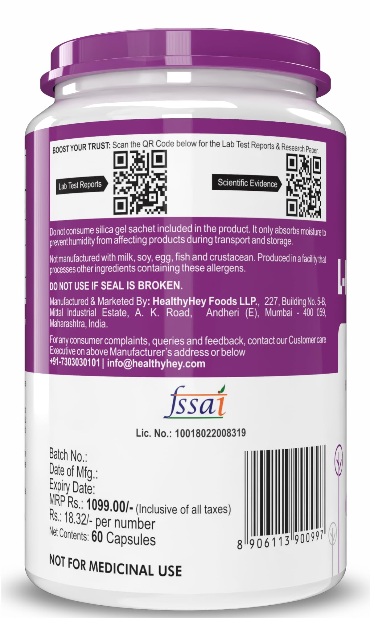 HealthyHey Nutrition L-Phenylalanine 60 Vegetarian Capsules - Gluten Free - Non GMO