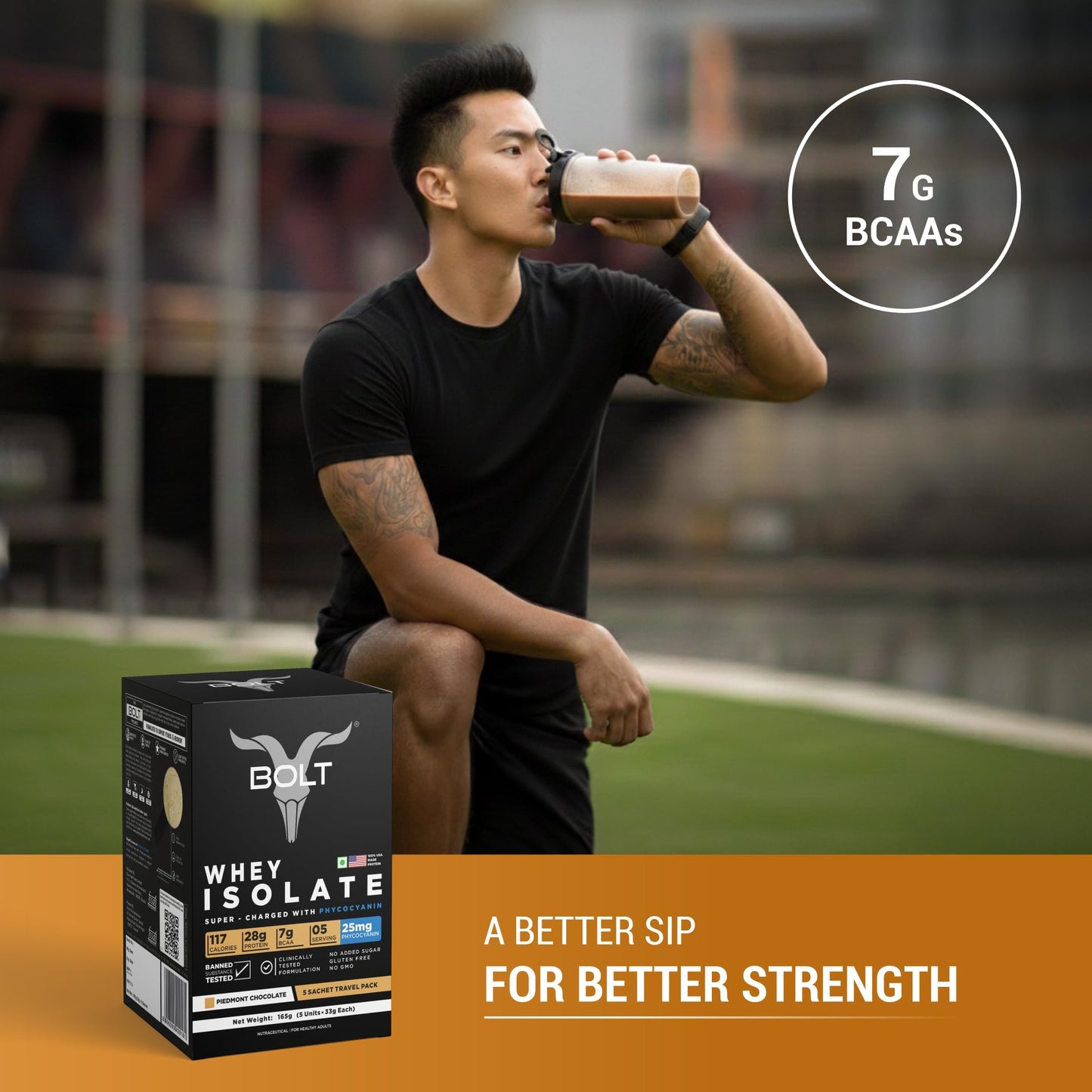 Bolt 100% Whey Protein Isolate Powder | 5 Sachet Travel Pack (5×33g) | Piedmont Chocolate | 28g Protein per Serving | 7g BCAA | Muscle Support & Recovery | No Added Sugar | Gluten-Free | Easy to digest