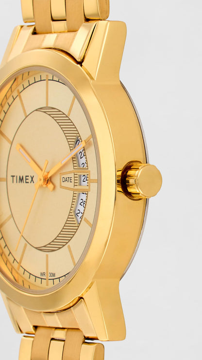 TIMEX Classics Analog Watch for Unisex with Champagne Round Dial & Gold Stainless Steel Bracelet Band Water Resistant Unisex Wrist Watches - TW00PR229