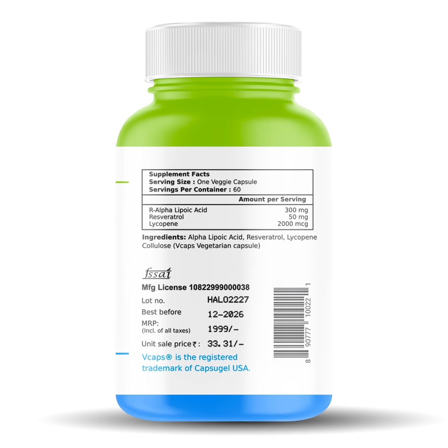 Haleup Alpha Lipoic Acid, 300 mg II Enriched with Lycopene & Resveratrol (60 capsules) || Healthy Liver || Heart || Blood Sugar & Potent Antioxidant