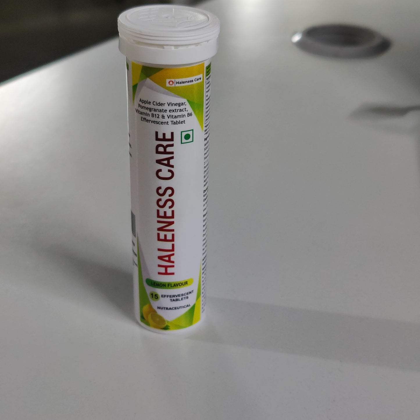 Haleness Care Apple Cider Vinegar Effervescent Tablets with Pomegranate Extract, Vitamin B12 & Vitamin B6, Lemon Flavour, 15 Tablets per Tube, Nutraceutical (Pack of 8 (2 Months), Lemon)