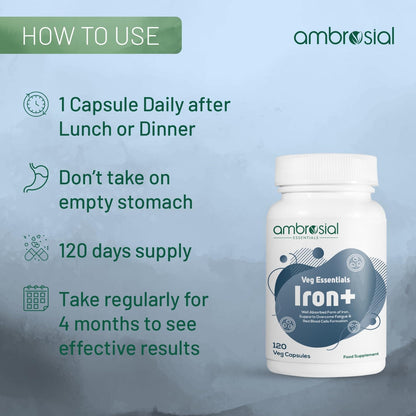 Ambrosial Iron Tablets High Strength 25mg| Iron Supplement for Women &- image 2