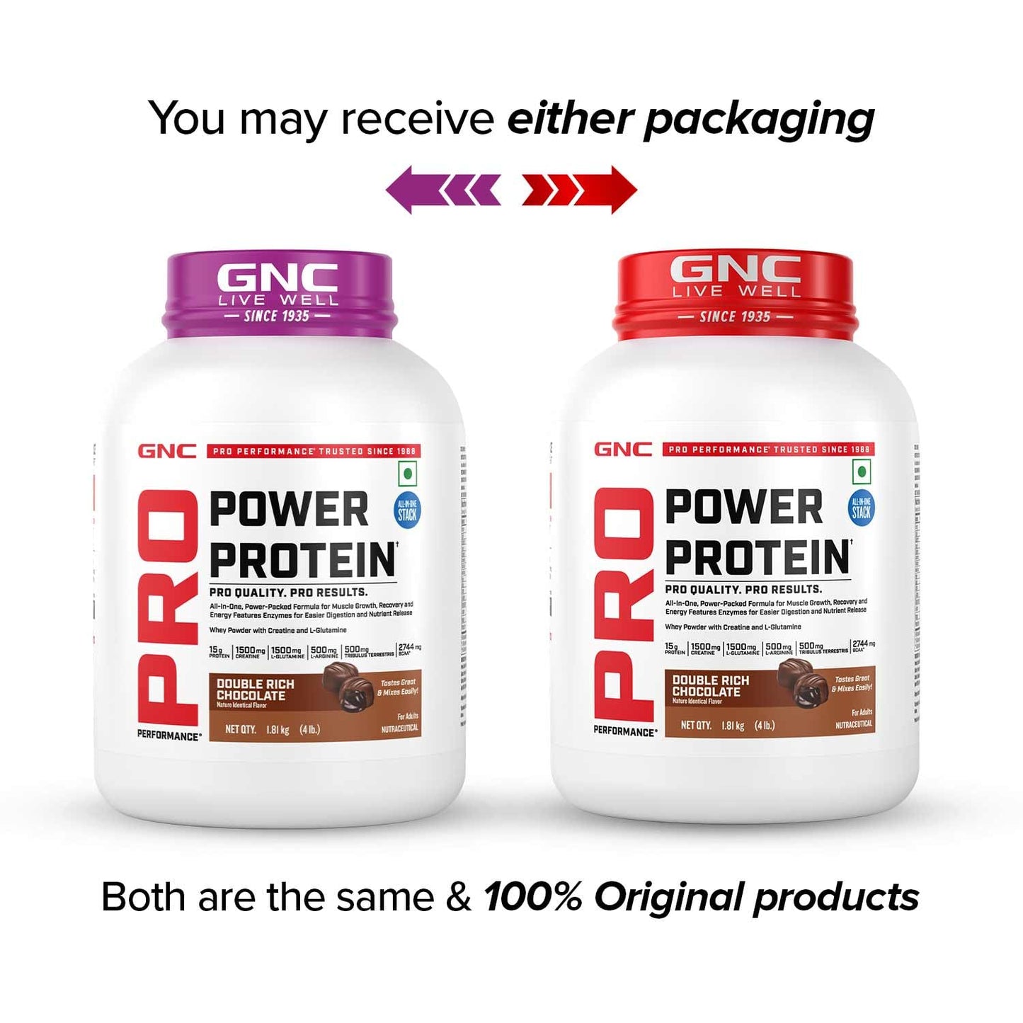 GNC Pro Performance Power Protein | 4 lbs/1.81 Kg | 6 In One Stack | 1500 Mg Creatine| No Added Sugar| 2744 MG BCAA | Informed Choice Certified | 30g Protein | 2.2g L-Glutamine | Energy Features Enzymes For Better Digestion | Double Rich Chocolate| Formul