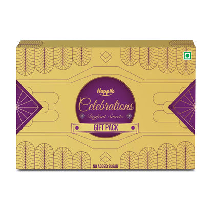 Happilo Premium Celebration Gift Box with 7 Inclusions | Dryfruit Sweets (Pistachio, Cranberry, Blueberry and Choco Almond) & Date Delight (Original, Cranberry and Orange) | Gift