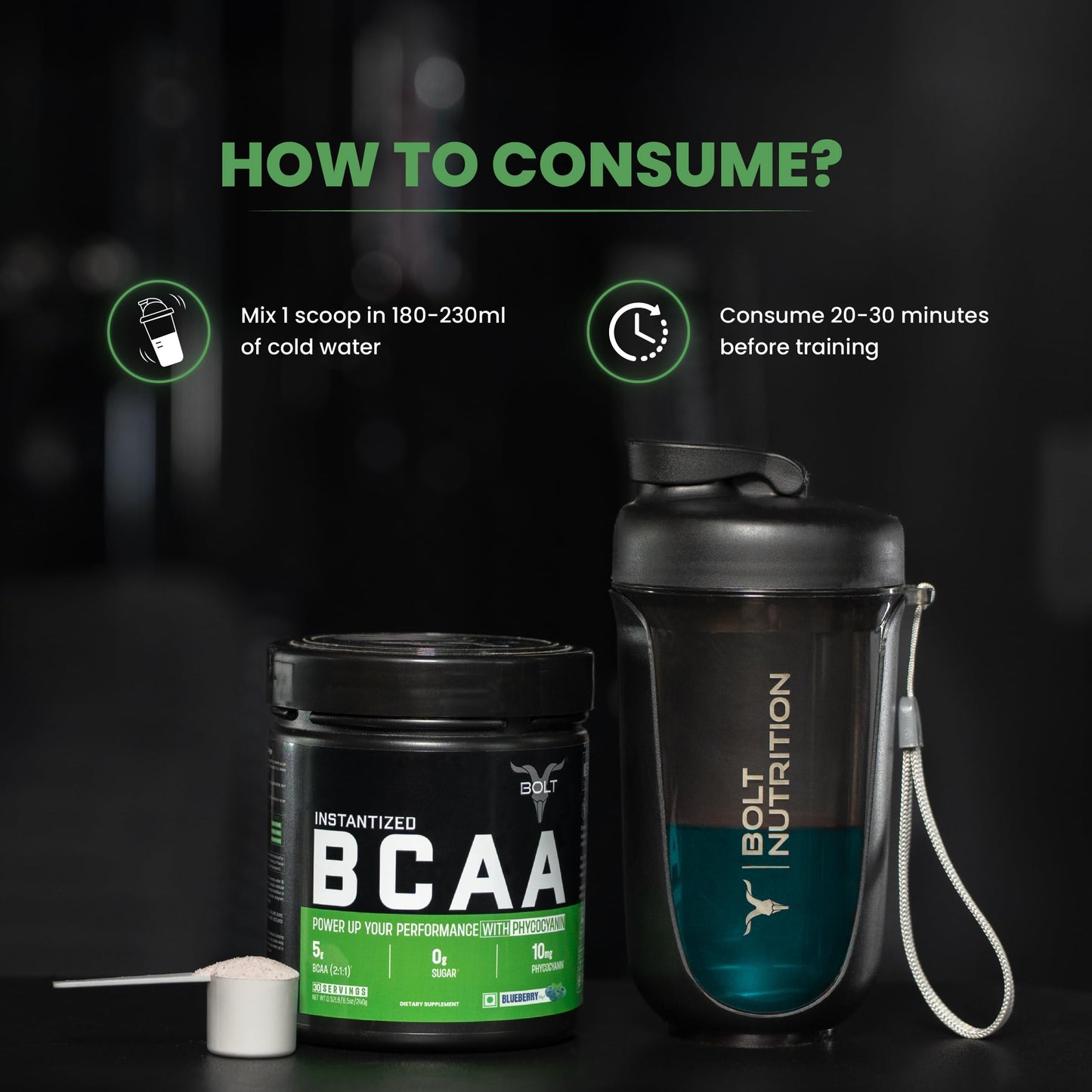 Bolt Bcaa 5000, 30 Servings, Optimal 2:1;1 Ratio For Muscle Recovery Gain & Endurance(Blueberry Blast, 240Gm) - Powder