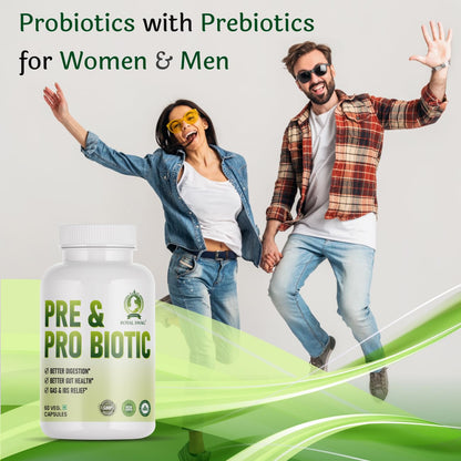 ROYAL SWAG Probiotic and Prebiotic Tablets- Pre + Probiotic for Women and Men Gut Health Support for Digestive Wellness- Vegan, Non-GMO, Gluten Free - 60 Caps (60 Day Servings)