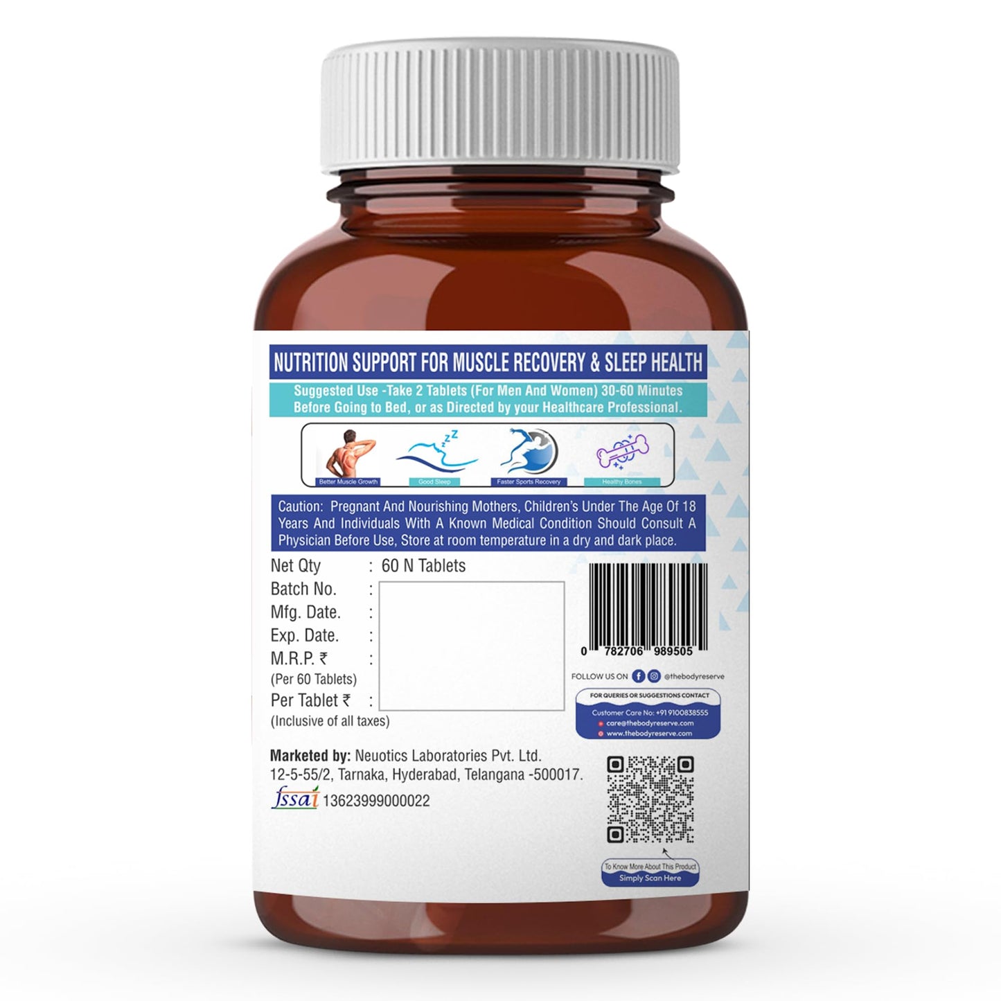 The Body Reserve Magnesium Glycinate Supplement 60 Veg Tablets, 2000mg Per Serving, High Absorption Chelated Form, helpful in Muscle & Nerve Relaxation, Better Sleep Quality for Men & Women