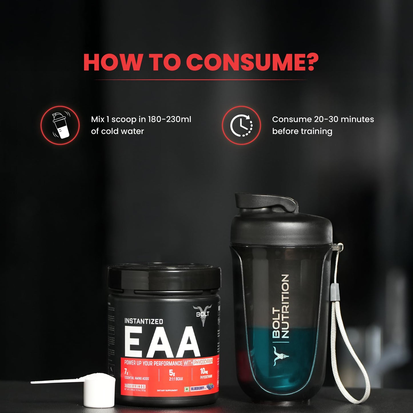 Bolt EAA 300gm, 30 Servings|Nine Essential Amino Acid with BCAA 5000|EAA Supplement for Men & Women- Blueberry Blast