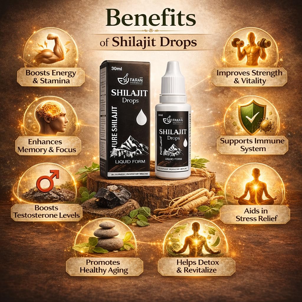 FARAN HERBALS Shilajit Drops (Liquid) with Ashwagandha, Ginseng & Kesar | Ayurvedic Energy & Vitality Support | 30 ml