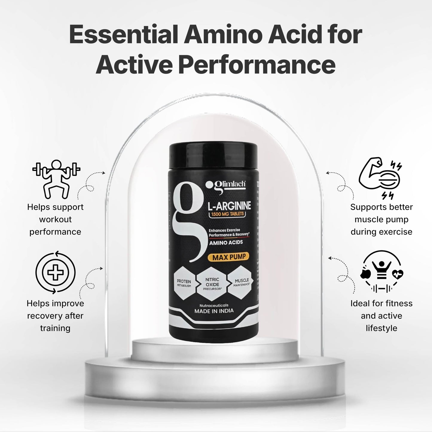 GLIMLACH L Arginine 1500mg Tablets | Dietary Supplement for Men and Women | High-Potency Amino Acid | Easy-to-Take Tablets for Daily Health, Nutrition, Energy, and Wellness | 120 Tablets