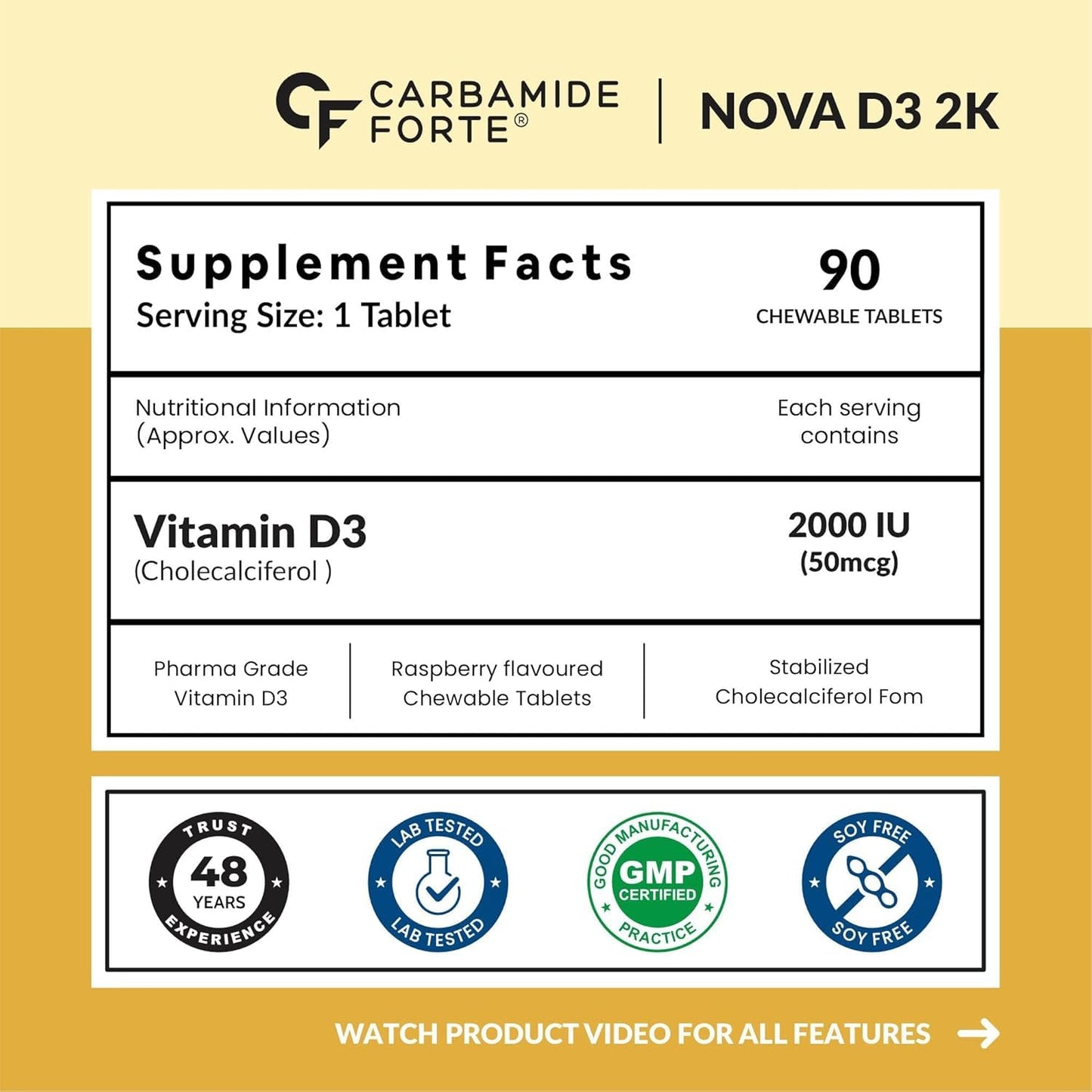 Carbamide Forte Vitamin D3 2000IU | Vitamin D Tablets | D3 supplement - Cholecalciferol for Bone & Immune Health | Vitamin D3 Tablets for Women & Men | Raspberry Flavour - 90 Tablets