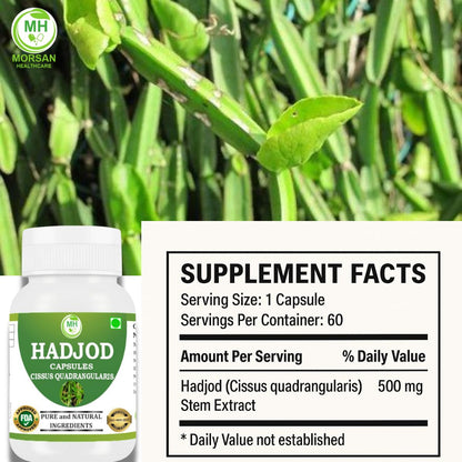 MORSAN HEALTHCARE | Hadjod Capsules 500mg – 60 Count | 4 Pack | Vegetarian | Plant-Based | Herbal Supplement | No Artificial Additives | Gluten-Free | Organic |