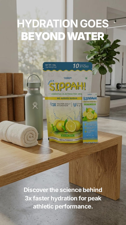 Tanrom Lifesciences TAKE A SIPPAH! Electrolyte Powder Drink Mix, Electric Nimbu (Lemon-Lime) Flavor, No Added Sugar Hydration, Vitamins B12, B6, and C, 10 Single-Serve Electro Sticks for Workouts, Travel, and Daily Recovery