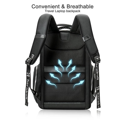 HORNBULL Travel Backpack for Men 45L Large Heavy Duty Office Travel Laptop Bag Fit Upto 17" Laptop 1680D Polyester Water-resistant Padded Overnight Laptop/Clothes Bag with Multi-Pocket, Black