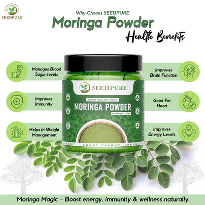 Seedpure Moringa Leaf Powder, 250g – Natural Superfood for Daily Nutrition – Herbal Supplement for Skin, Hair & General Wellness