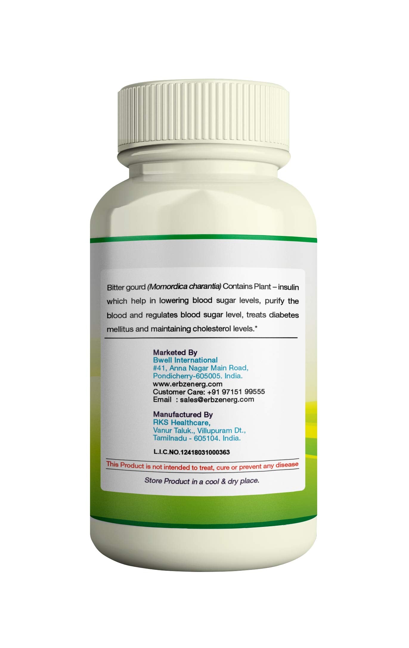 ERBZENERG Bitter Gourd (Momordica charantia) Karela 60 Capsules- (Pack of 1)