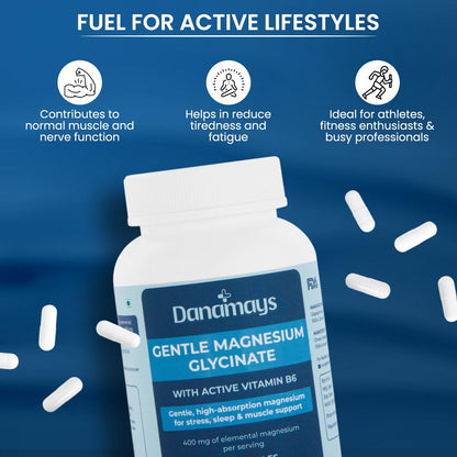 DANAMAYS Magnesium Glycinate 400mg with Vitamin B6 | Premium Daily Wellness Capsules for Relaxation, Restful Sleep | Muscle Comfort and Everyday Balance 120 Capsules everyday care