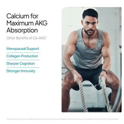 Decode Age Ca-AKG Supplement 500 mg – 99.9% Pure, Highly Bioavailable Calcium Alpha-Ketoglutarate for Bone Strength, Energy & Muscle Recovery – Clinically Tested, 30 Vegetarian Capsules