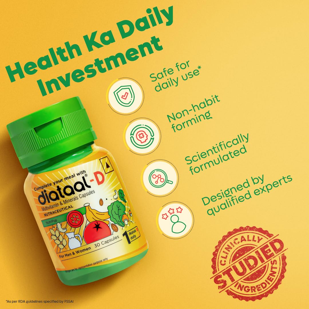 Diataal-D Multivitamin with added vit. D & ALA | Sustained Energy I Strong Bones I Immunity I Heart Health | Health, Fitness & Wellness Supplement | 180 Capsules | For Men and Women Pack of 6 (30 Cap each pack)