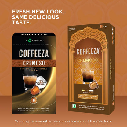 Coffeeza Cremoso Aluminium Coffee Capsules, Intensity – 8/10 - Original line Compatible Coffee Pods (Box of 10)