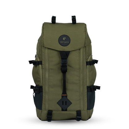 CarryPro HOBO40 v2.0– 40L Functional Travel Backpack for Men & Women, Camping, Biking, Trip, Trekking Bag, Fits 15.6 Laptop, Water-Resistant with Rain Cover & Travel Pouch, 2-Year Warranty(OliveGreen)