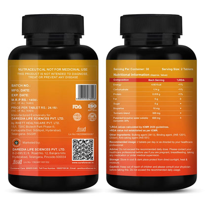 CUREFOREVER Turmeric Curcumin Tablets with BioPerine & Black Pepper Extract | High Absorption Curcumin Supplement for Joint, Immunity & Antioxidant Support | 600 mg Curcumin Blend | 60 Tablets